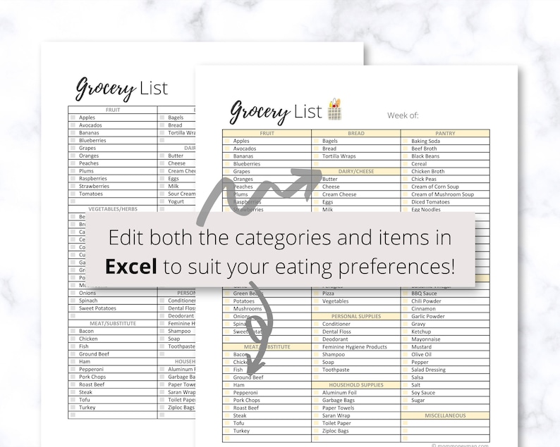 Grocery List Printable, Master Grocery List, Grocery Shopping, Fruit
