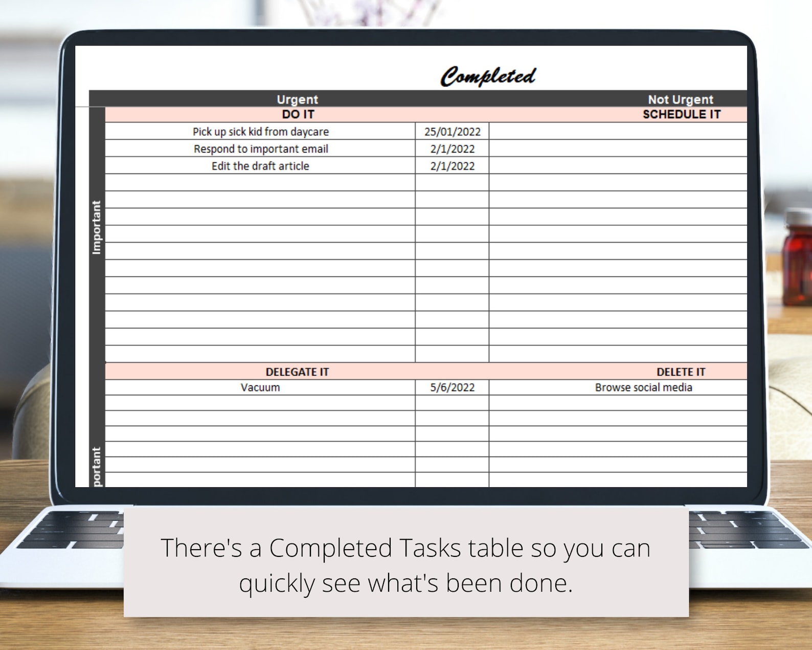 Eisenhower Matrix Excel Productivity Planner Template Using the Urgent ...