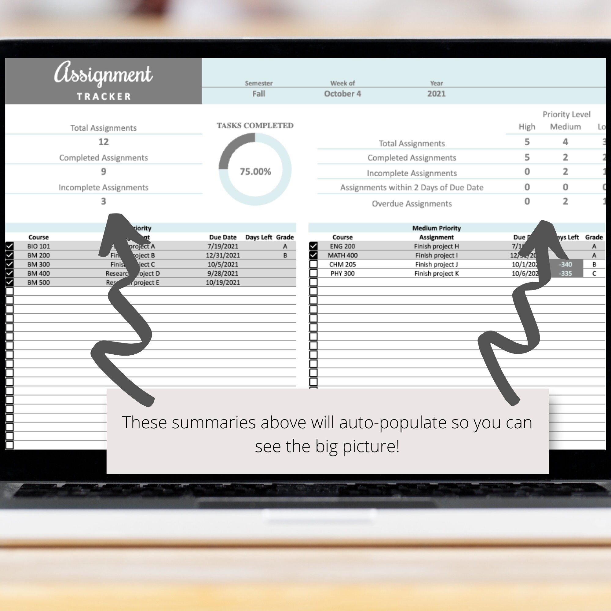 Homework Tracker Google Sheets Spreadsheet Template, Assignment Log ...