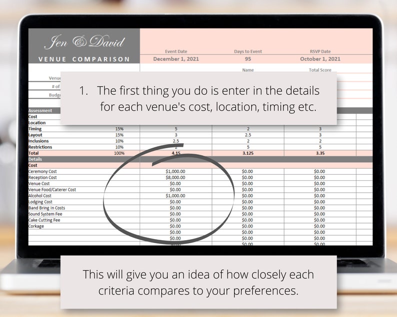Wedding Venue Comparison Excel Spreadsheet Compare Wedding Etsy Australia