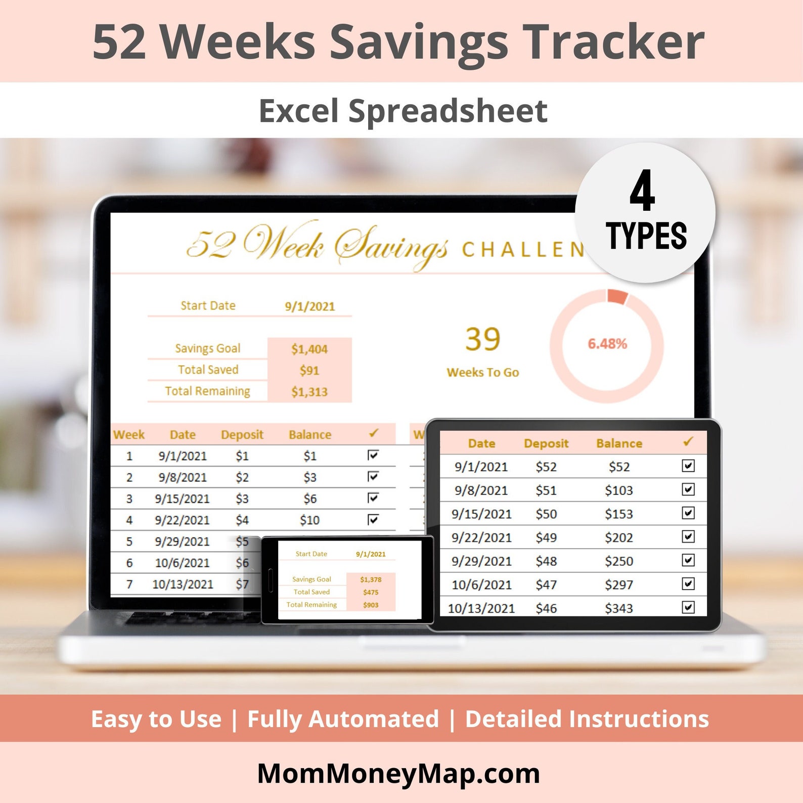 52 Week Savings Challenge Excel Spreadsheet, Save Money All Year ...