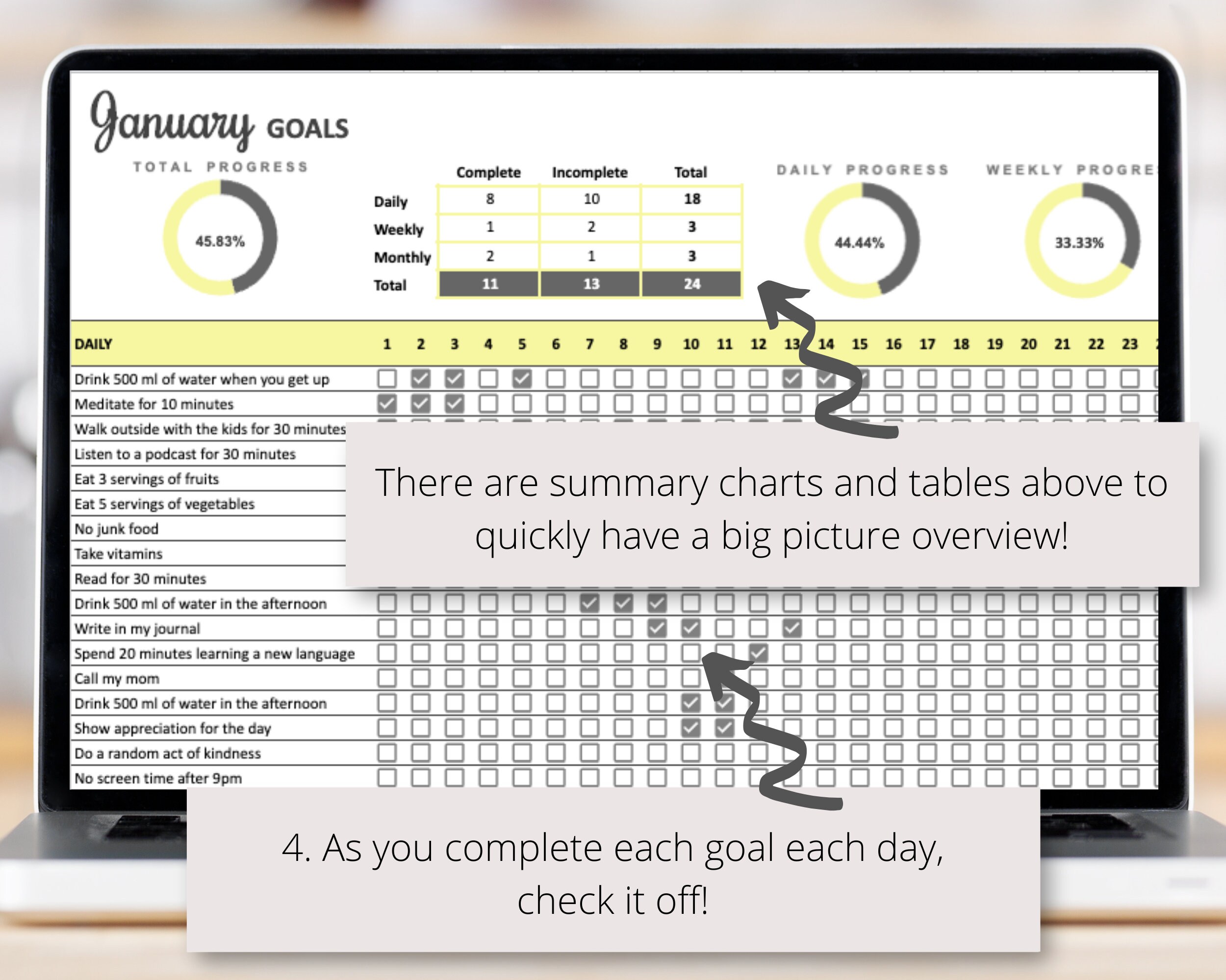 Goal Tracker Planner Google Sheets Spreadsheet to Set and Track Daily ...