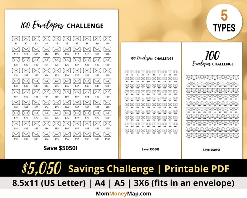 5k Savings Challenge Printable PDF Save 5000 in 100 Days 100 - Etsy