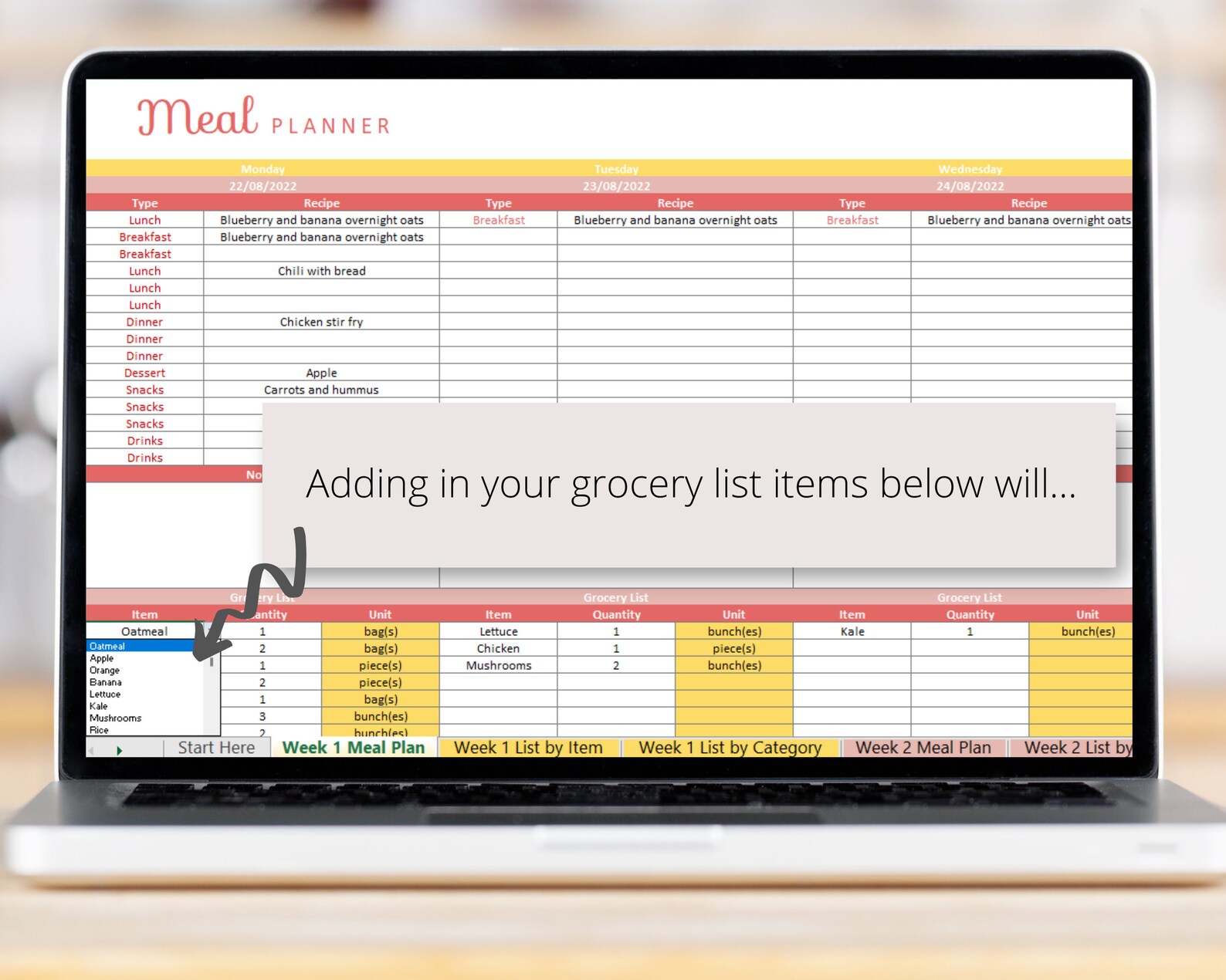 Meal Prep Planner With Menu, Grocery List for Weekly, Daily Family Meal