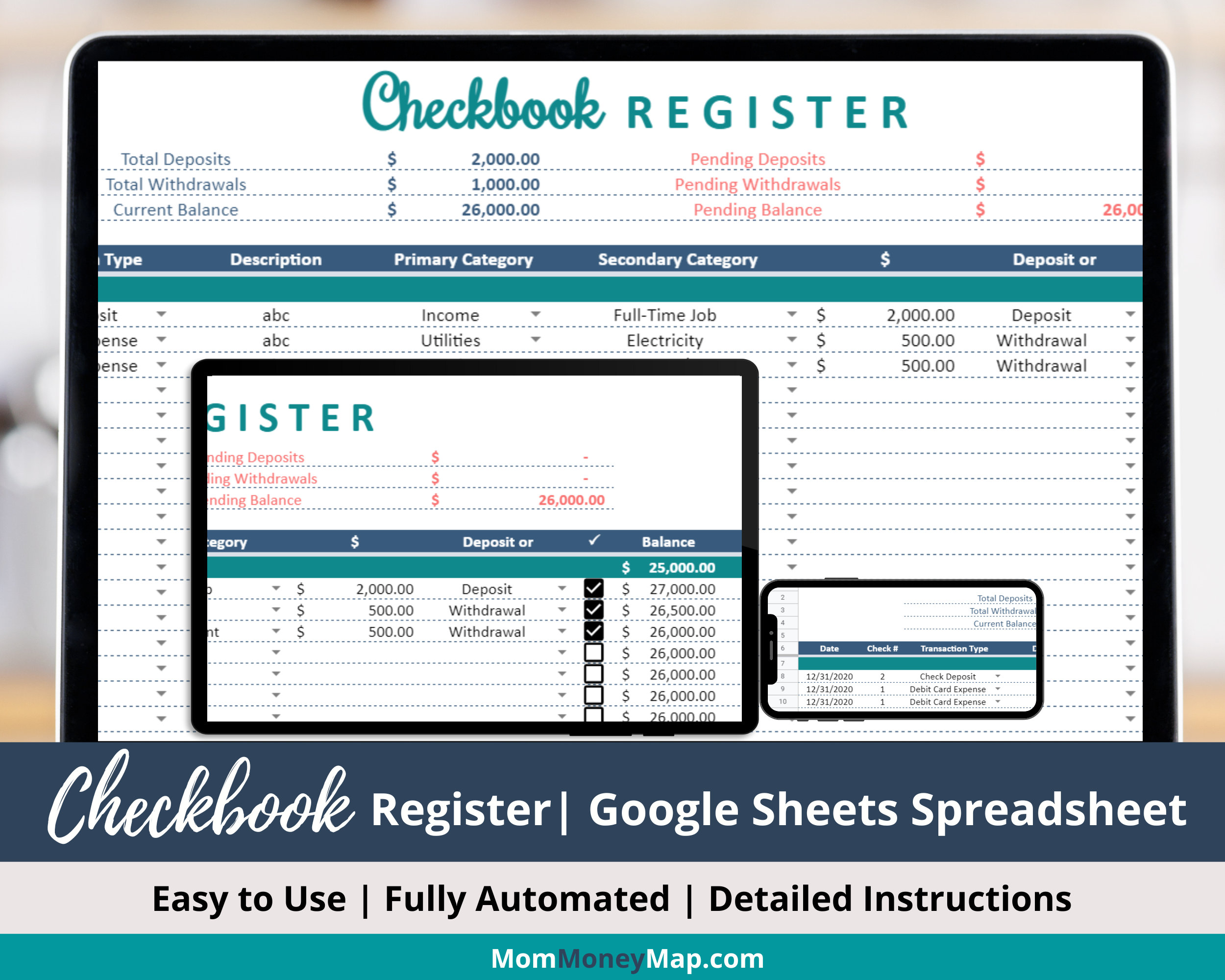 Checkbook Register Google Sheets Spreadsheet Track Your Bank Etsy