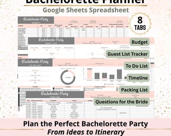 Bachelorette Plan, Hen Party Planning Template, Bridesmaid Party Planner, Bridal Bach Party Planner Guide, Digital Google Sheets Spreadsheet