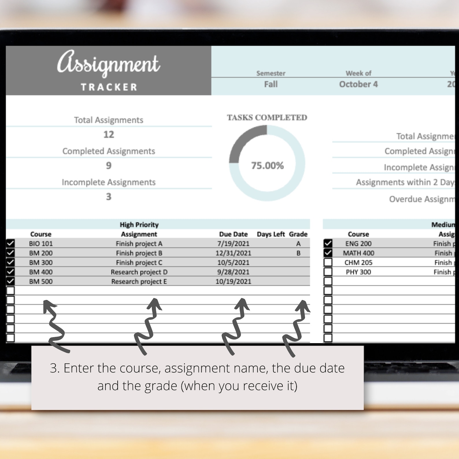Homework Tracker Google Sheets Spreadsheet Template, Assignment Log ...