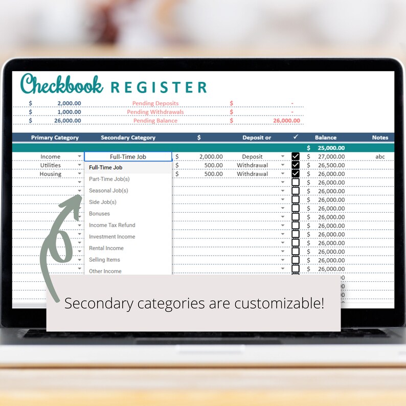 Checkbook Register Google Sheets Spreadsheet | Track Your Bank Accounts ...