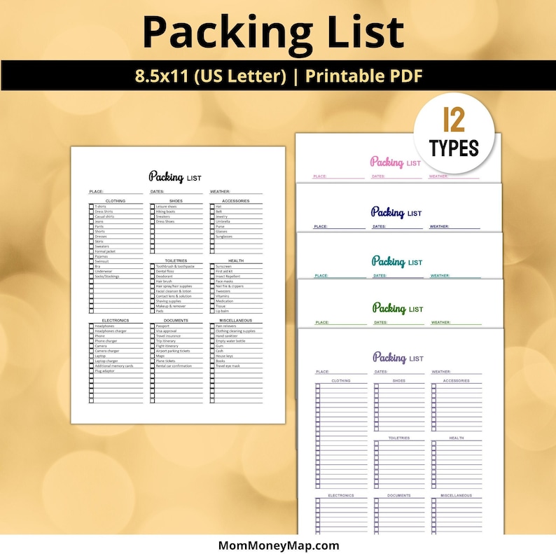 Blank Packing List Printable PDF for Travel, Editable Vacation Packing ...