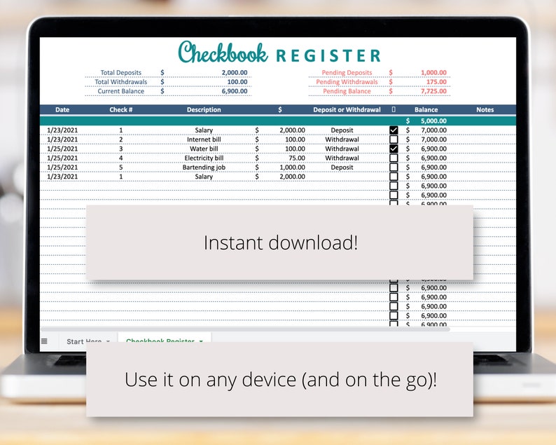 Simple Checkbook Register Google Sheets Spreadsheet Track Etsy
