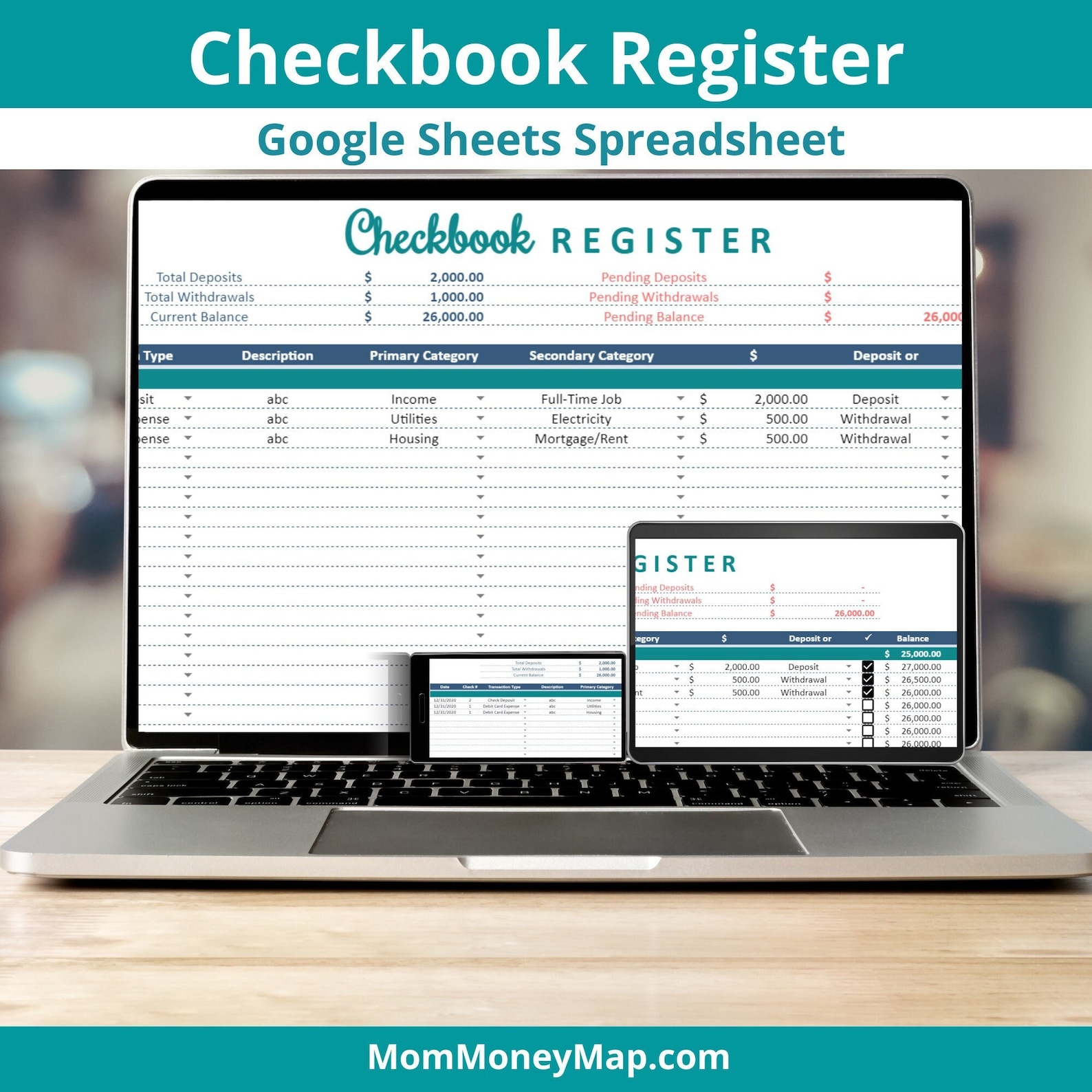 Checkbook Register Google Sheets Spreadsheet | Track Your Bank Accounts ...