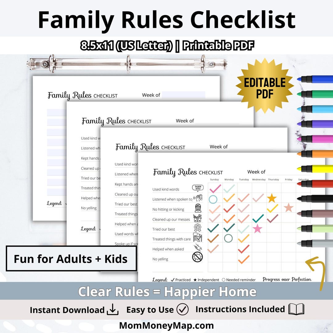 Family Rules Checklist Printable PDF, House Rules Checklist, Family ...