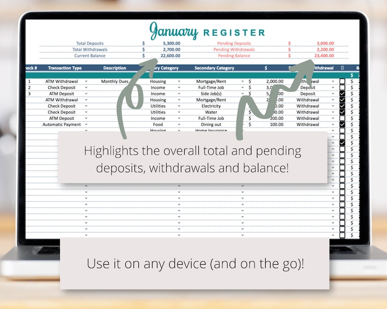 2 Checkbook Registers With Monthly and Annual Summaries Google Etsy