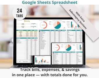 Simple Budget Google Sheets Spreadsheet Template for Tracking Paychecks, Income, Expenses, Bills, Spending and Personal Finances (Digital)