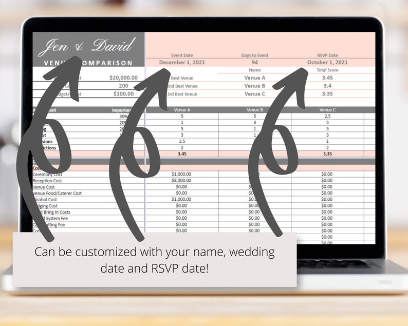 Wedding Venues Comparison Google Sheets Spreadsheet Compare Etsy