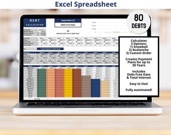 Debt Payoff Calculator Excel Spreadsheet, Snowball Avalanche Planner, 80 Account Credit Card Repayment Template