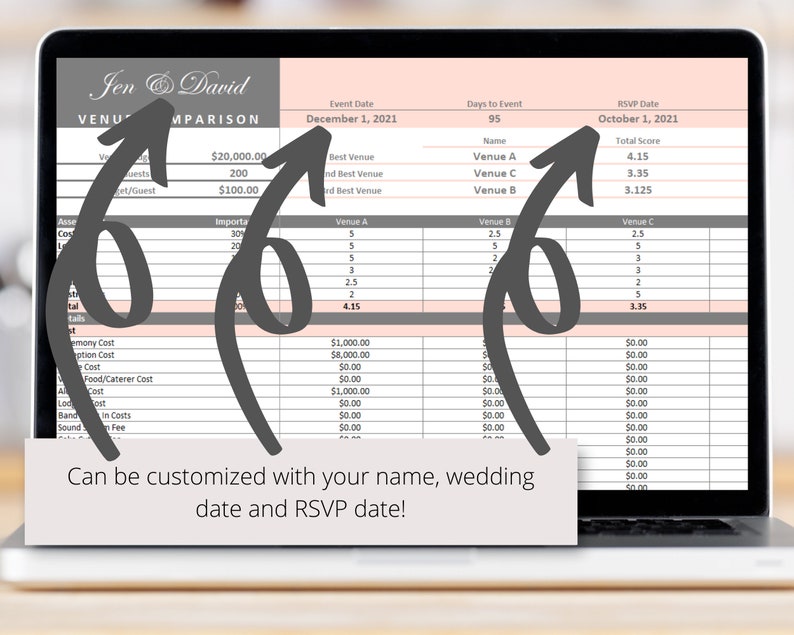 Wedding Venue Comparison Excel Spreadsheet Compare Wedding - Etsy
