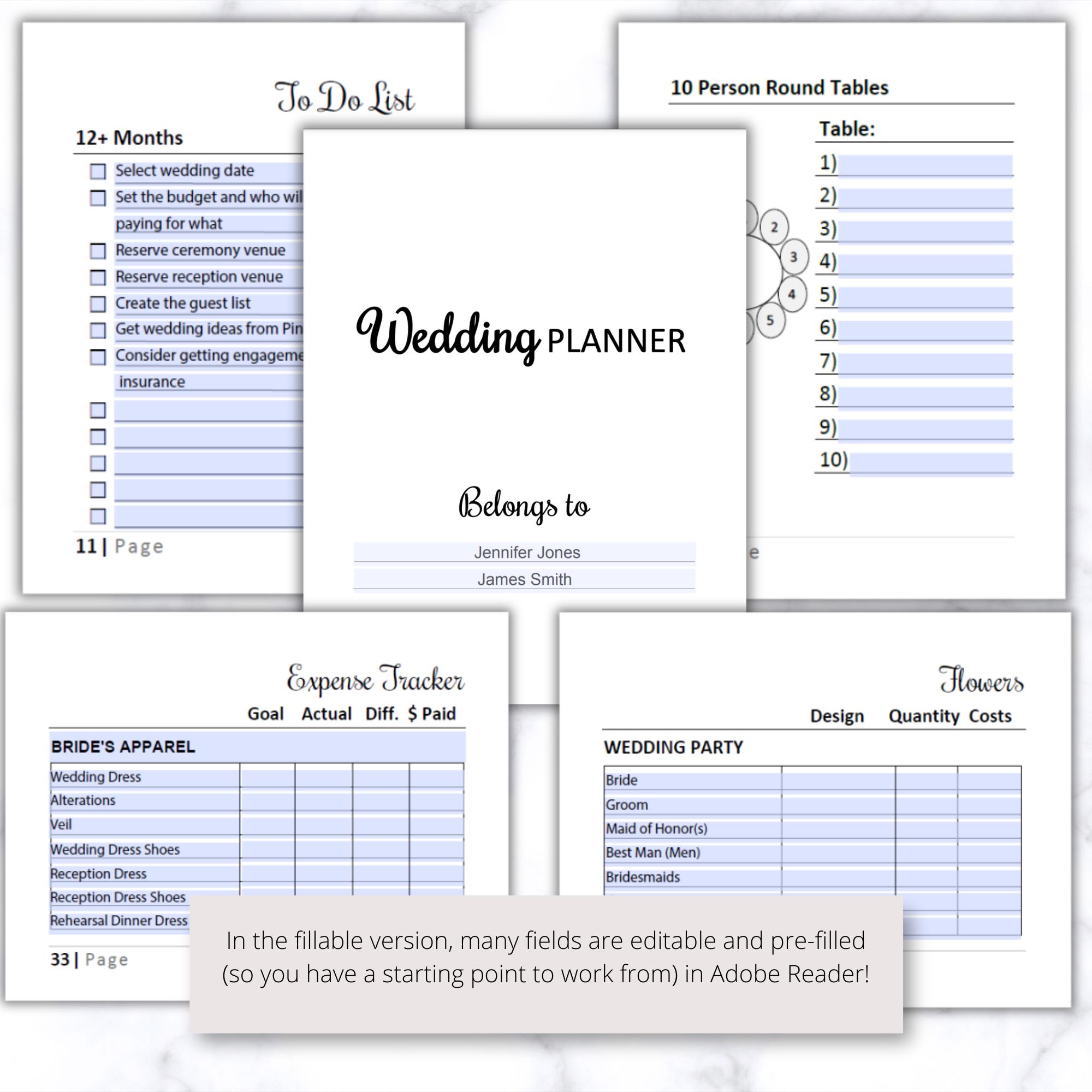 Large Print Wedding Planner Printable PDF, Minimalist Wedding Book