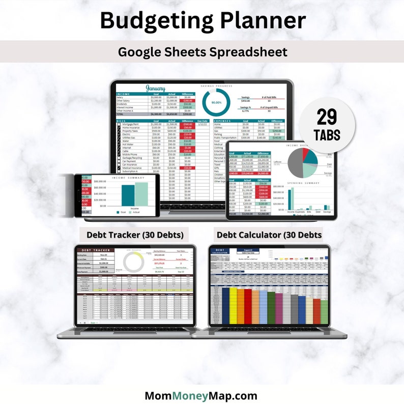 Budgeting Planner Google Sheets Spreadsheet to Track your Paycheck, Expenses, Savings and Debt, Monthly Budget Planner Digital Template image 1