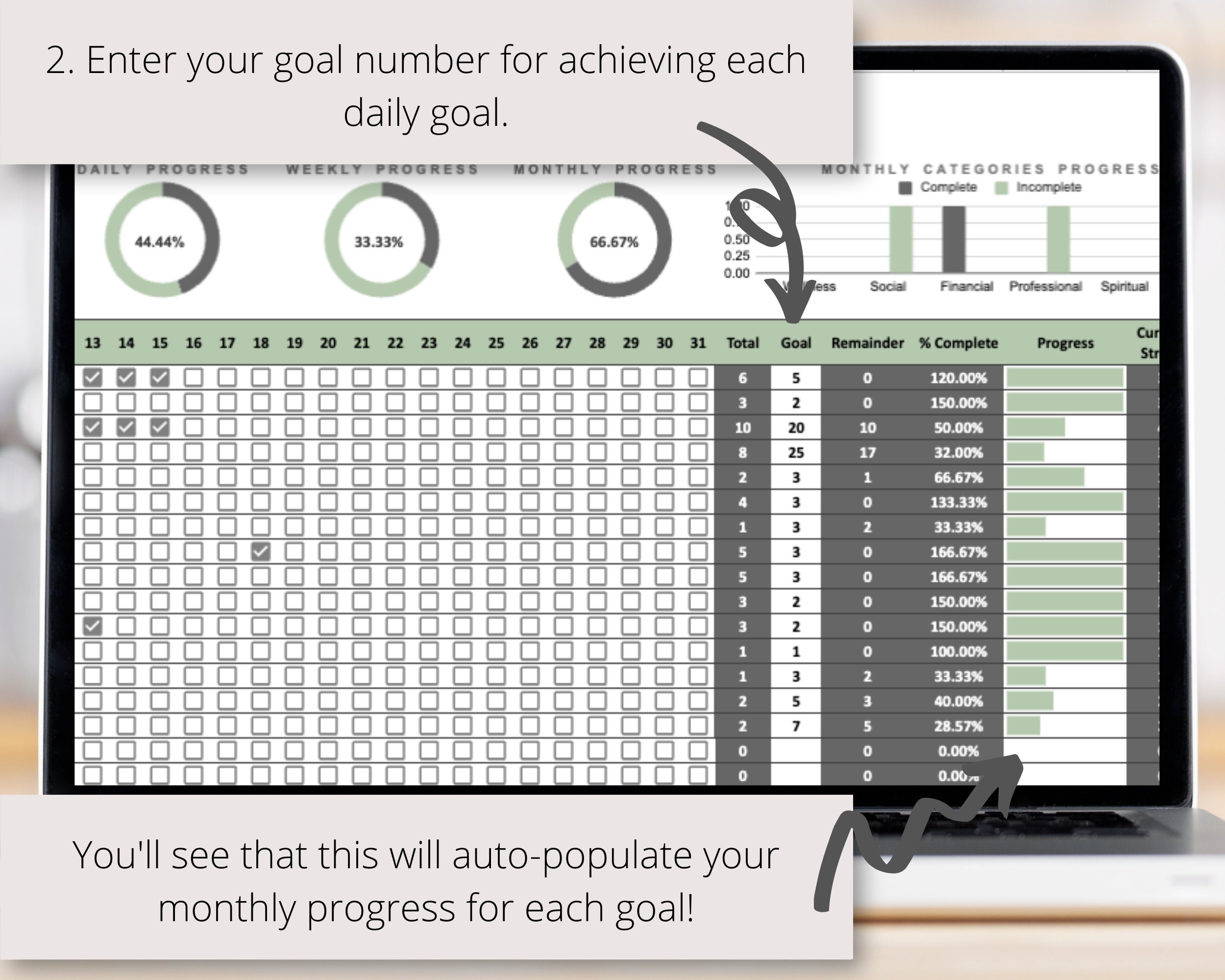 Goal Sheet Planner Google Sheets Spreadsheet for Daily, Weekly ...