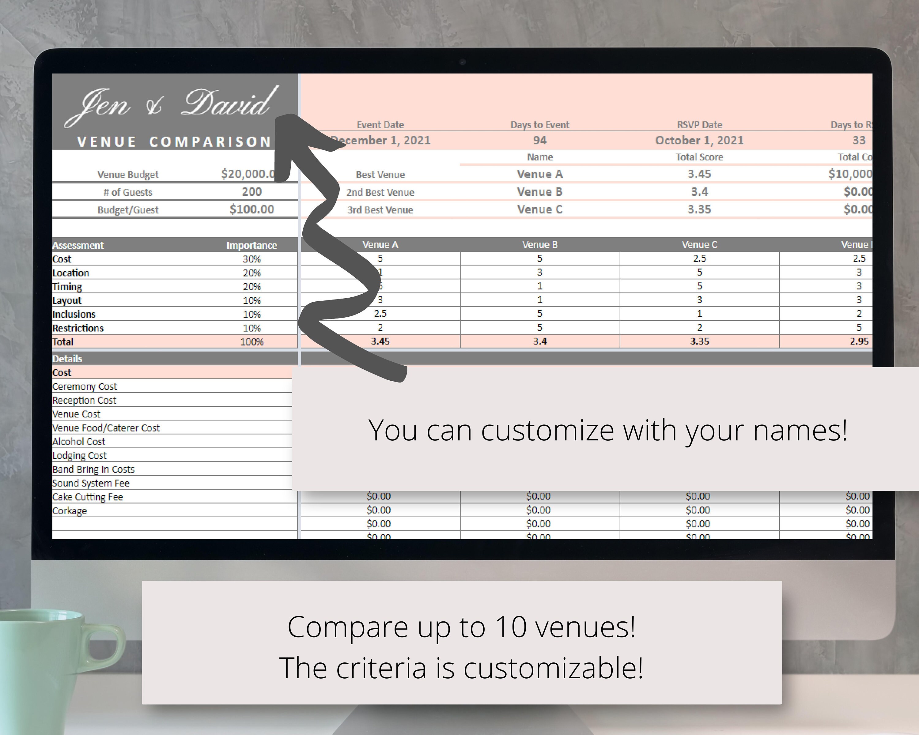 Wedding Planning Google Sheets Spreadsheet Wedding Planner Etsy