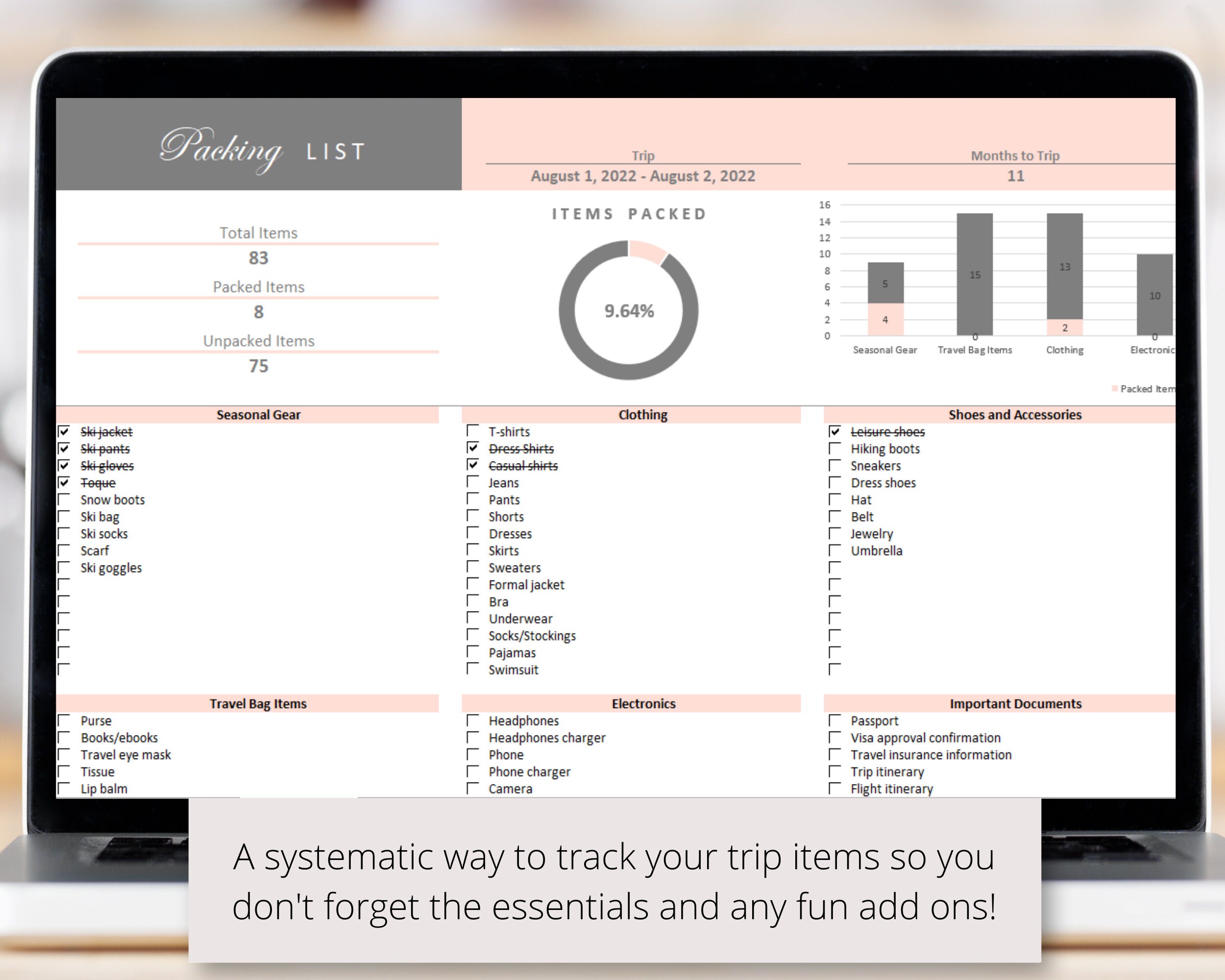 Packing List Excel Spreadsheet Template for Vacation Vacation Travel