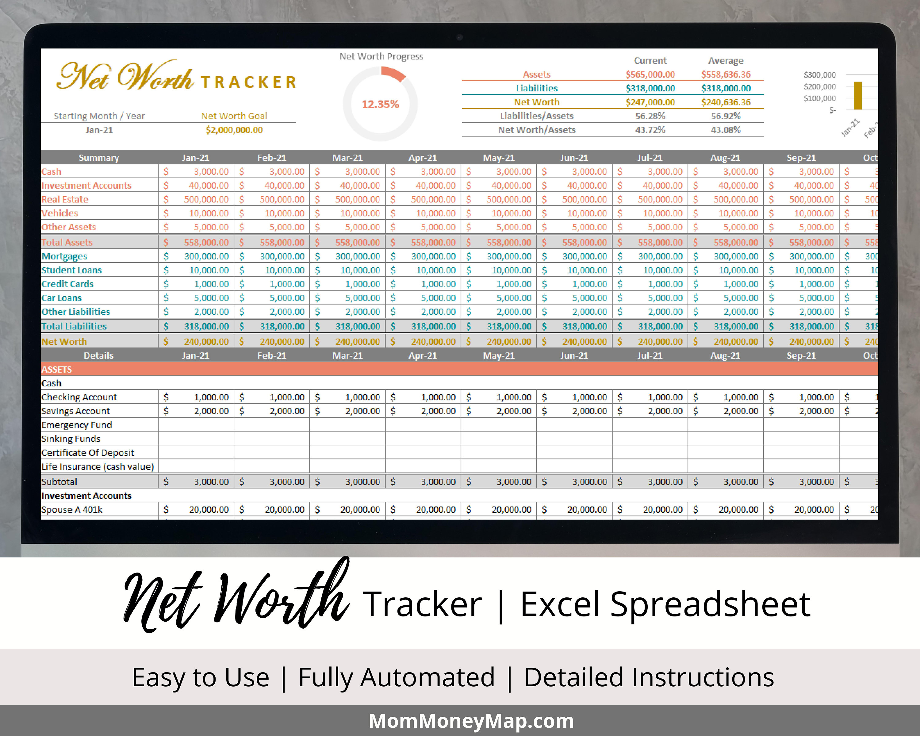 Net Worth Tracker Spreadsheet Net Worth Excel Worksheet | Etsy