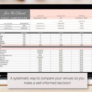Wedding Venue Comparison Excel Spreadsheet Compare Wedding - Etsy