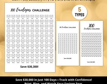 30K Savings Challenge Printable PDF for Saving Money, Tracking Progress and Reaching Savings Goals (Digital Download)