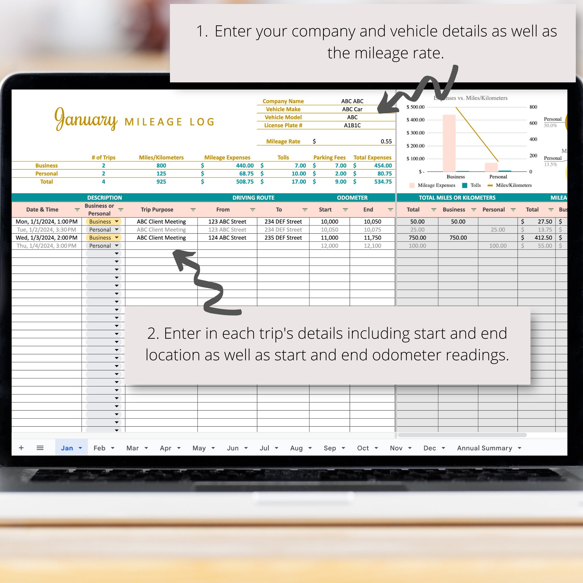 Car Mileage Tracker, Vehicle Mileage Log for Business and Work, Track ...