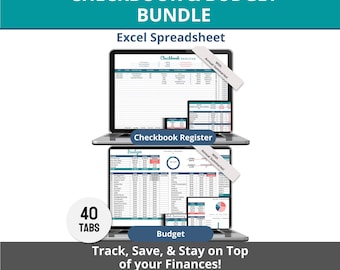 Checkbook Register and Monthly Budget Bundle, Excel Spreadsheet with Annual Summaries, Transaction Tracker