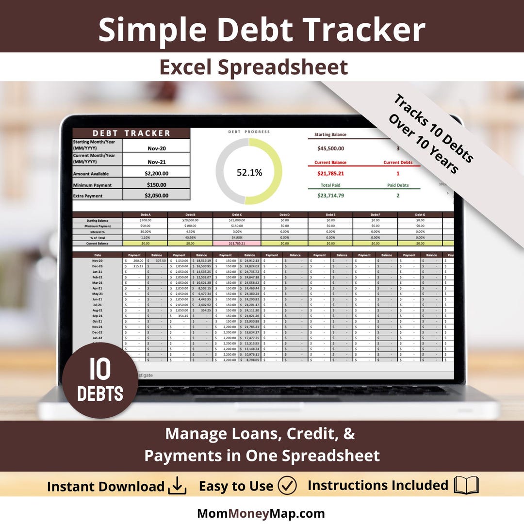 Simple Debt Tracker Excel Spreadsheet, Debt Payoff Tracker Spreadsheet ...