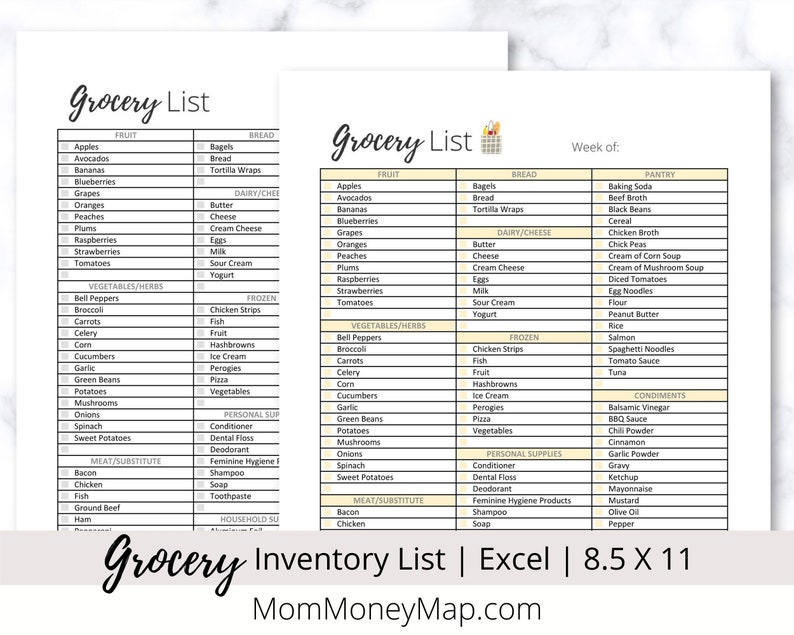 grocery inventory list food shopping checklist editable in