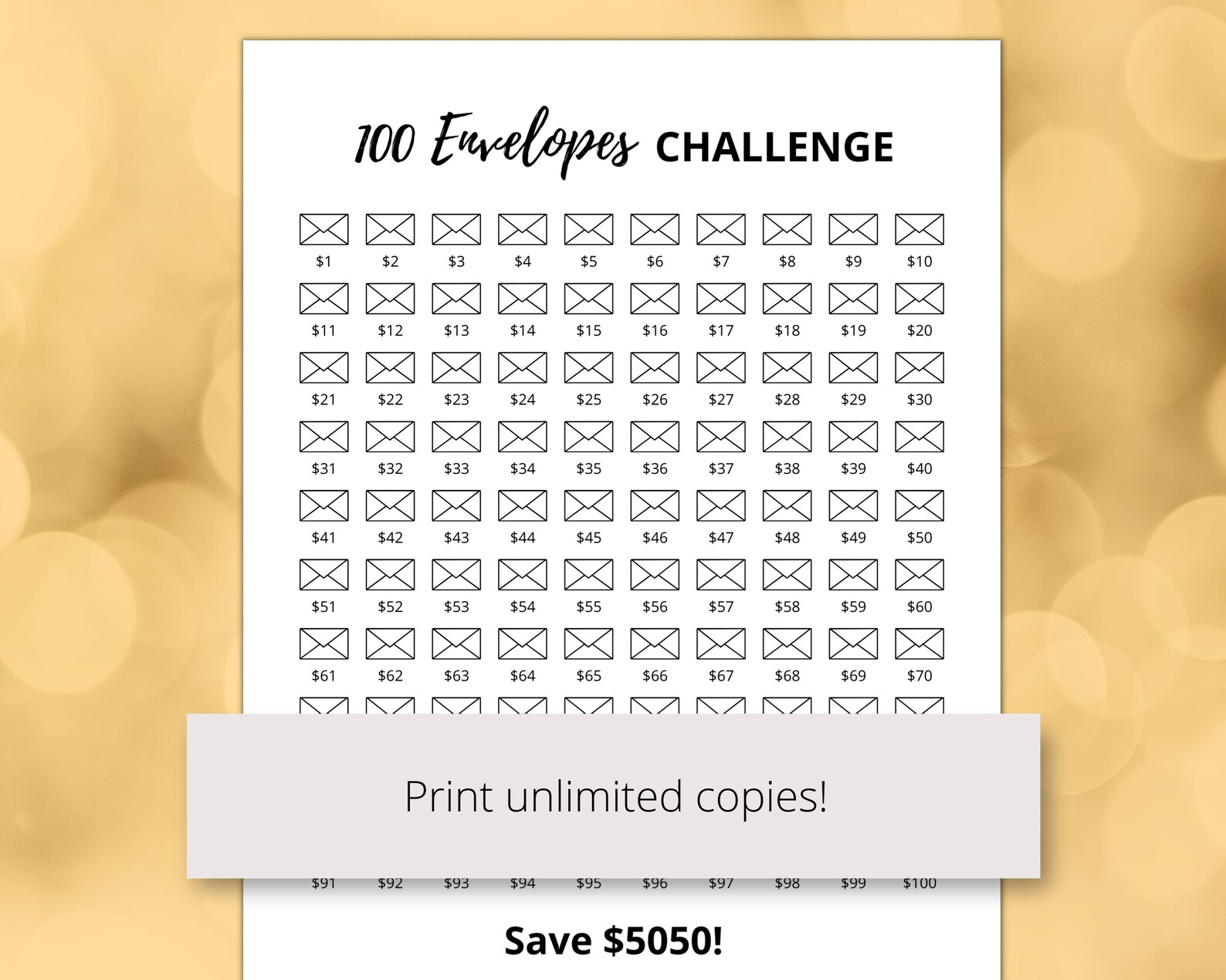 5k Savings Challenge Printable PDF Save 5000 in 100 Days 100 - Etsy