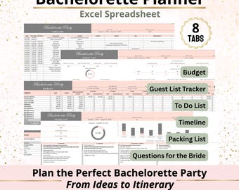 Bachelorette Party Planner Excel Spreadsheet Template - Weekend Trip Budget, Guest List, Itinerary, Checklist