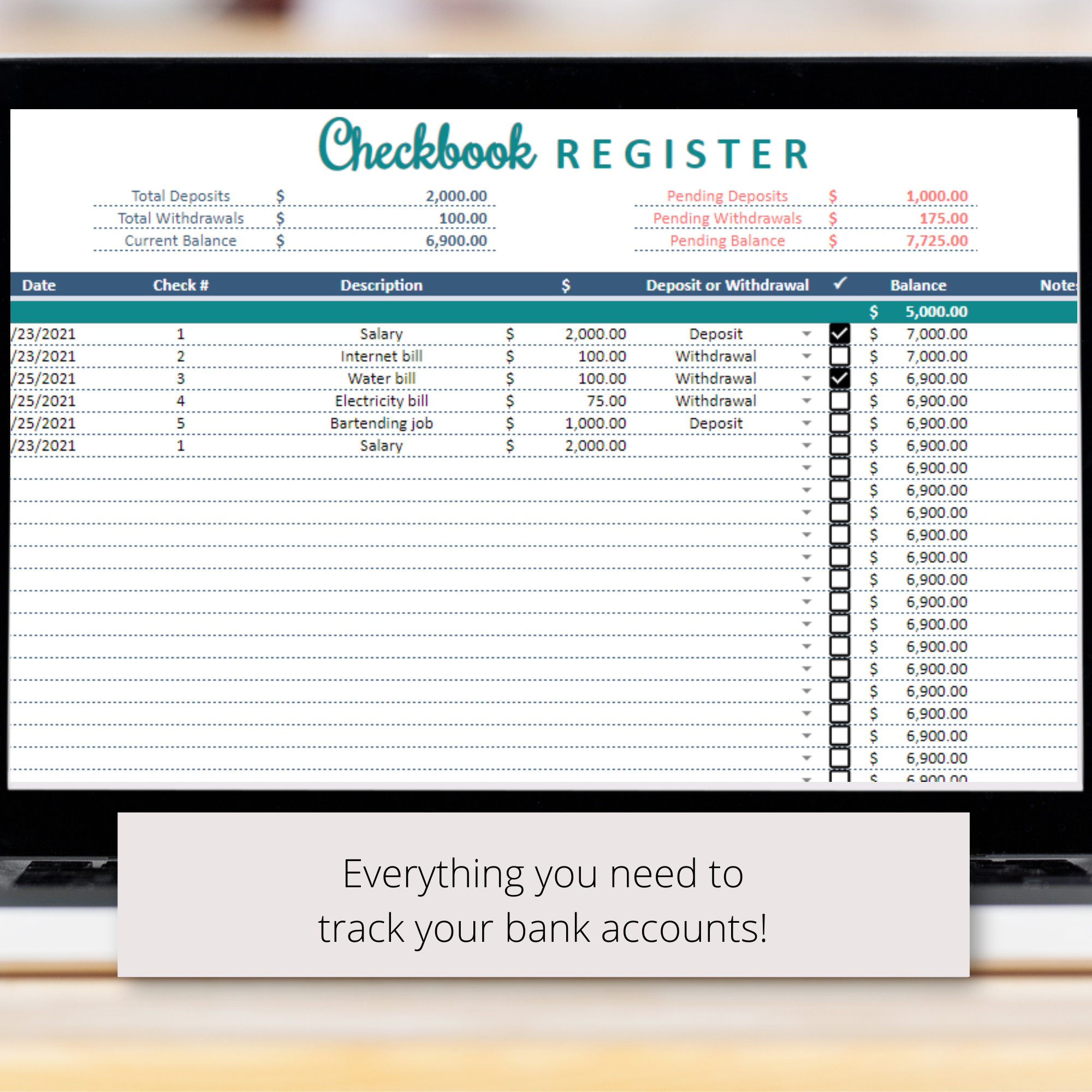 Simple Checkbook Register Google Sheets Spreadsheet, Track Your Bank