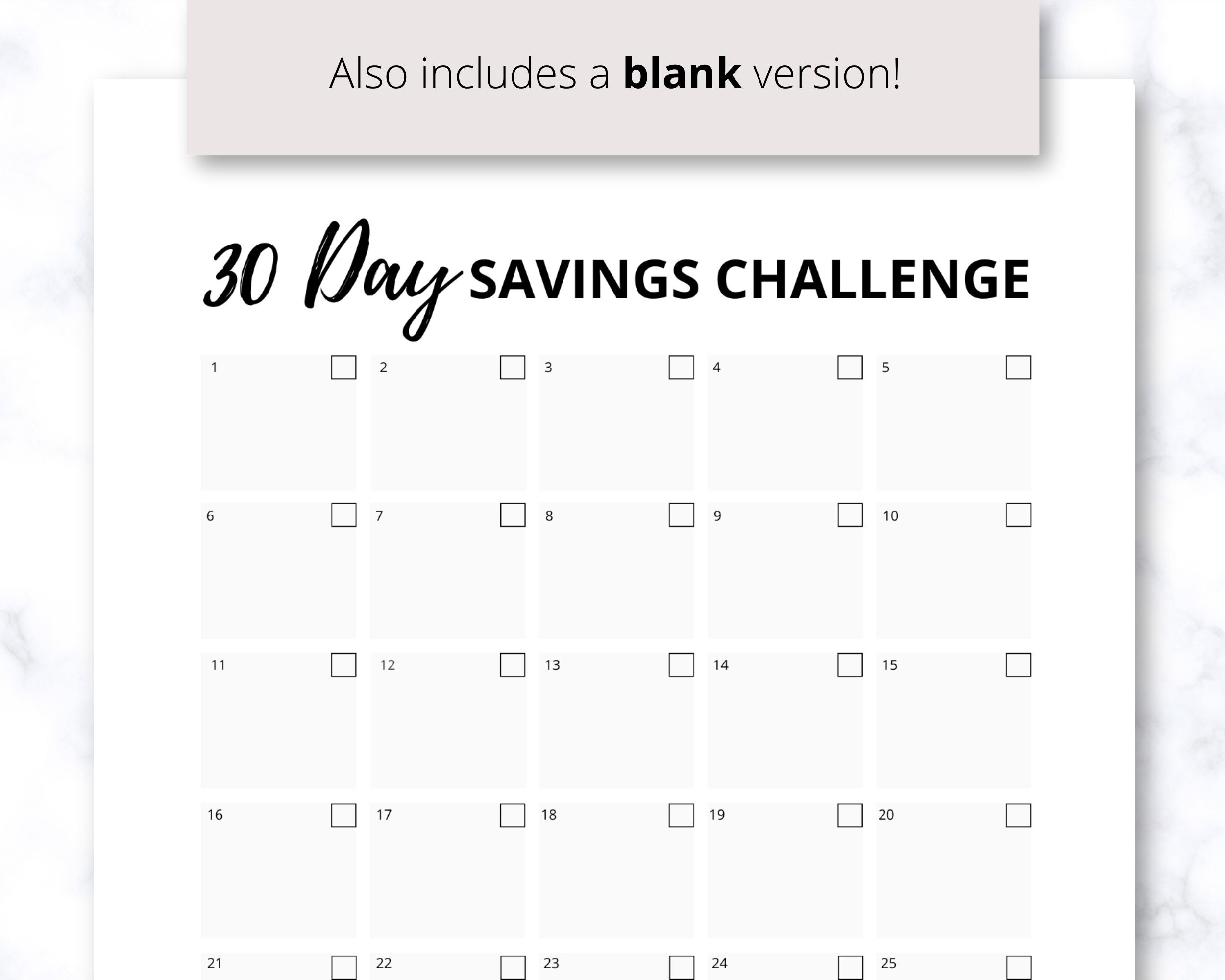 30 Day Savings Challenge Printable PDF, 30 Day Money Challenge, Money ...