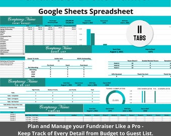 Fundraiser Guest List Tracker Google Sheets Spreadsheet, Nonprofit Event Budget Planner, Charity Donation Organizer