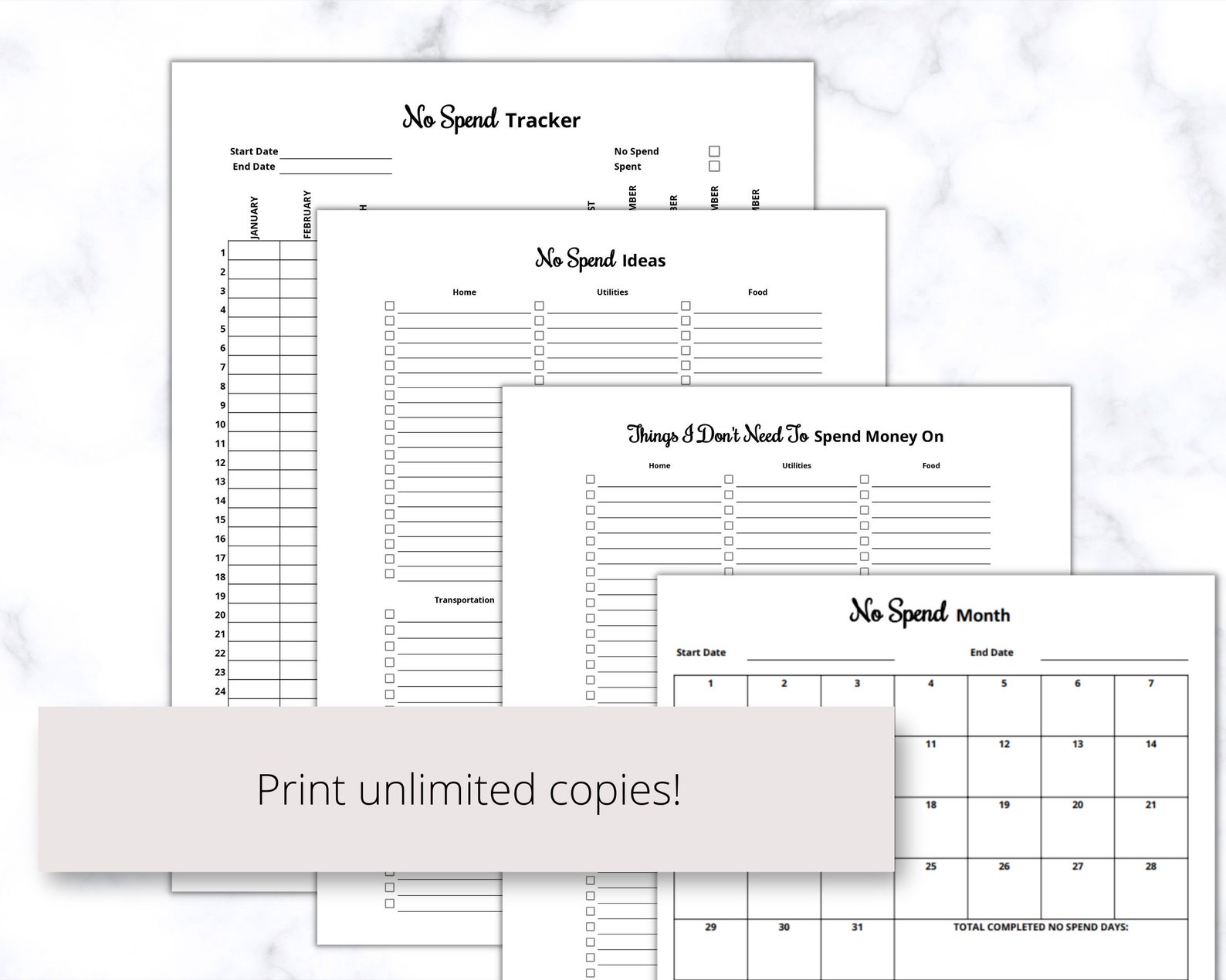 No Spend Challenge Printable PDF, Zero Spend Tracker to Track Your No ...