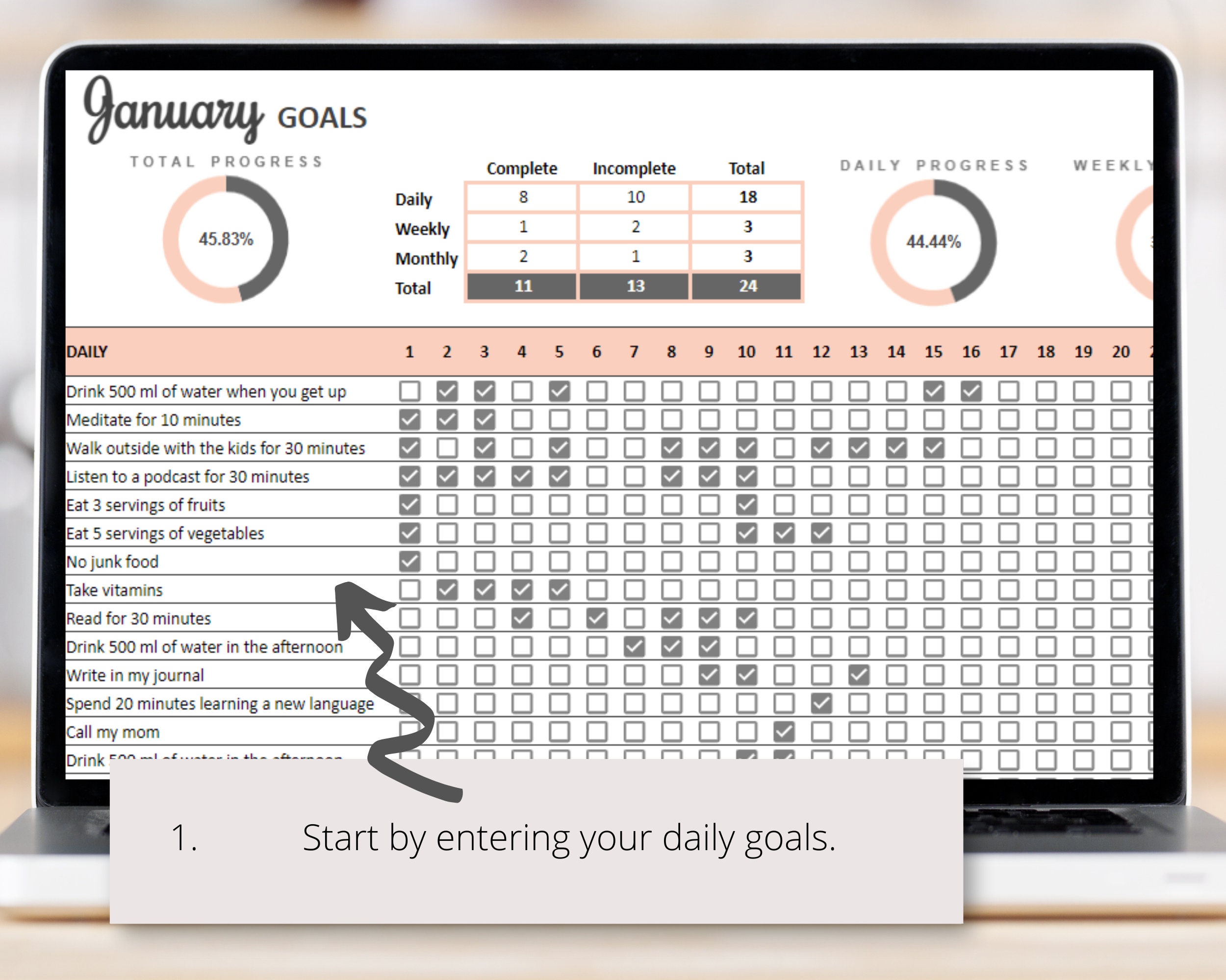 Goal Planner Google Sheets Spreadsheet, Digital Goal Tracker (daily ...