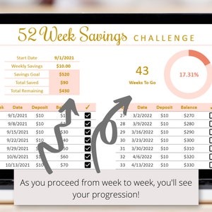 52 Week Savings Challenge Google Sheets Template Stay Motivated To Save With This 52 Weeks Money Challenge Spreadsheet Digital Download image 7