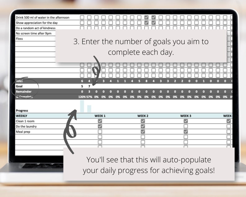 Goal Planner Google Sheets Spreadsheet for Daily, Weekly & Monthly ...