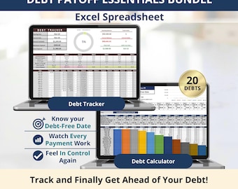 Debt Payoff Tracker Excel Spreadsheet Bundle for Tracking Loans, Credit Cards, Payments and Debt Repayment Progress (Digital Download)