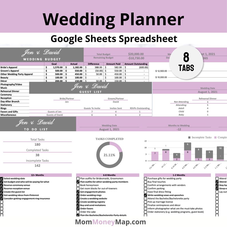 Wedding Planning Spreadsheet Template, Digital Wedding Book Planner ...