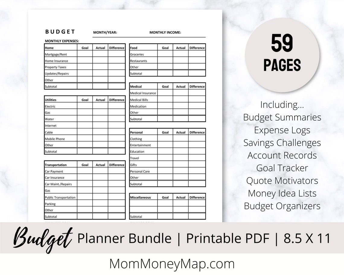 Budget Planner Printable Budget Inserts Budget Sheets - Etsy Canada