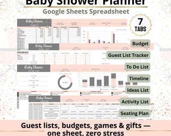 Baby Shower Planner Template, Baby Shower Party Planning Event Budget Tracker and Checklist for Shower Planning, Google Sheets Spreadsheet