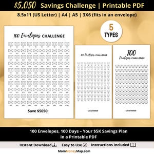 5k Savings Challenge Printable PDF, Save 5000 in 100 Days, 100 Envelope 5k Challenge, Save 5k, 5000 Saving Tracker Digital Download