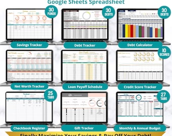 Financial Planner Bundle Google Sheets Spreadsheet: Budget, Savings, Debt Payoff, Bill Payment Tracker