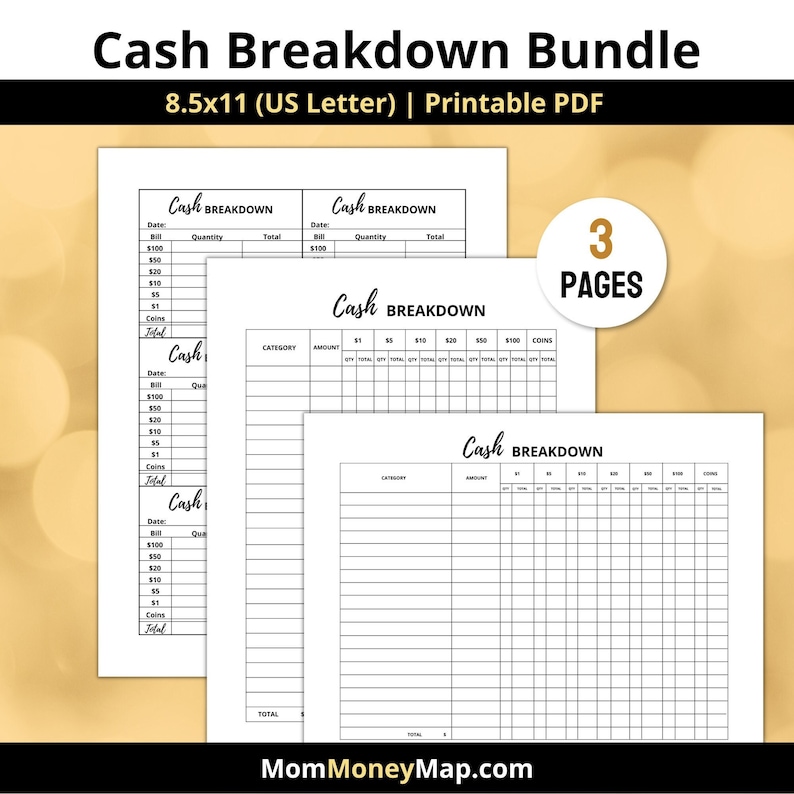 Cash Breakdown Slip and Sheet Bundle Printable PDF, Bank Teller Cash ...