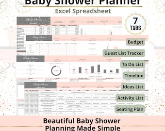 All in One Baby Shower Planner Excel Spreadsheet, Budget Tracker and Checklist for Hosts